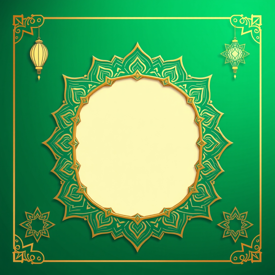 إطار اسلامي زخرفي ذهبي على خلفية خضراء